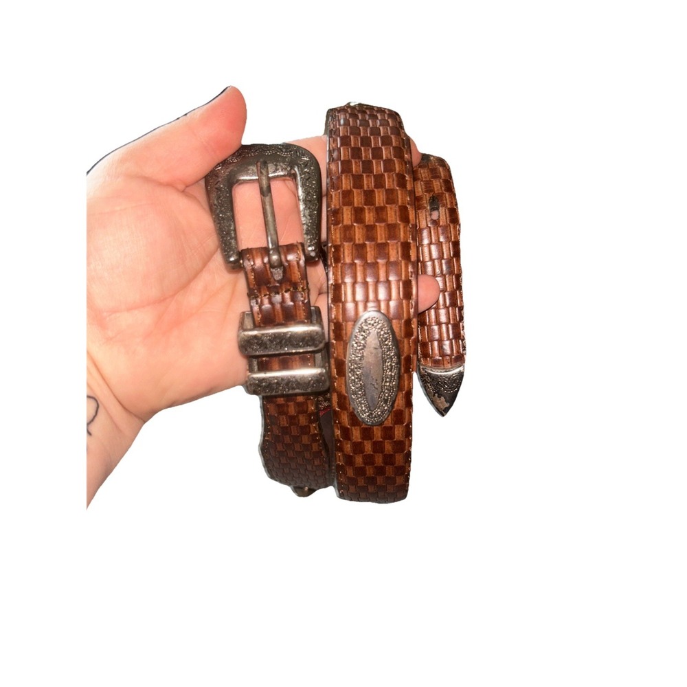 Arden Leather Co Men's Brown Basket Weave Italian Leather Concho Belt Size 36/90